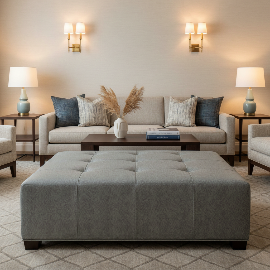 Nassau - Mystic Upholstered Ottoman | Architectural Fabrics