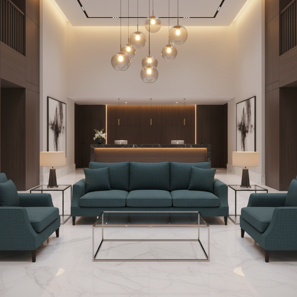 Subtle Textured Solid Deep Teal Upholstered Sofa | Architectural Fabrics