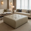 Smooth Solid Texture Soft Taupe Upholstered Ottoman | Architectural Fabrics
