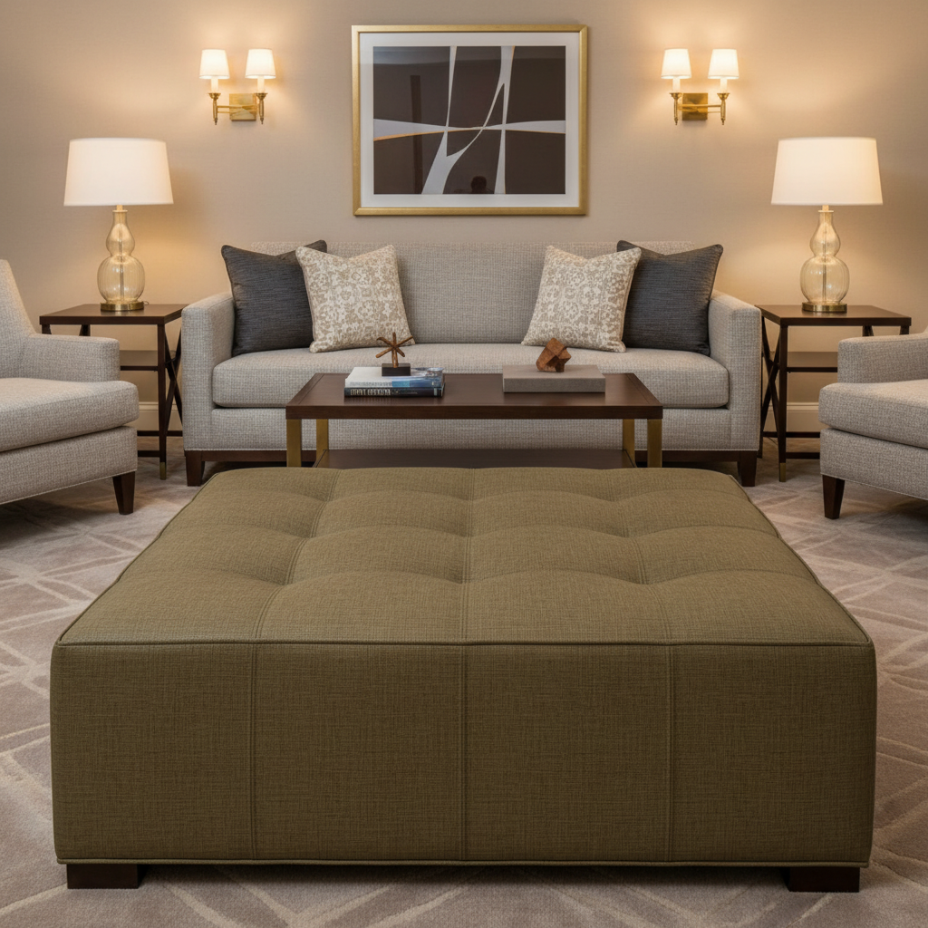 Triangle Reef - Thyme Upholstered Ottoman | Architectural Fabrics