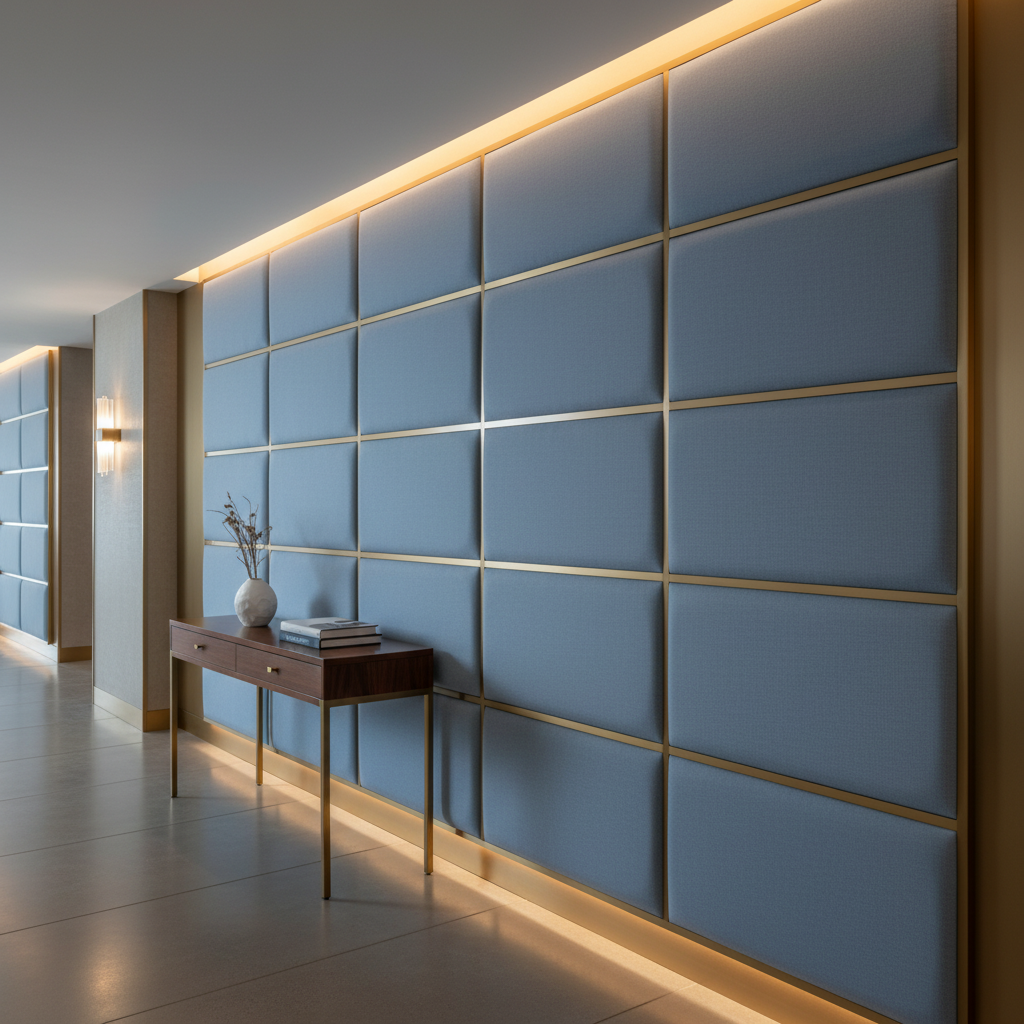 Smooth Pebble Grain Dusty Blue Upholstered Wall Panel | Architectural Fabrics