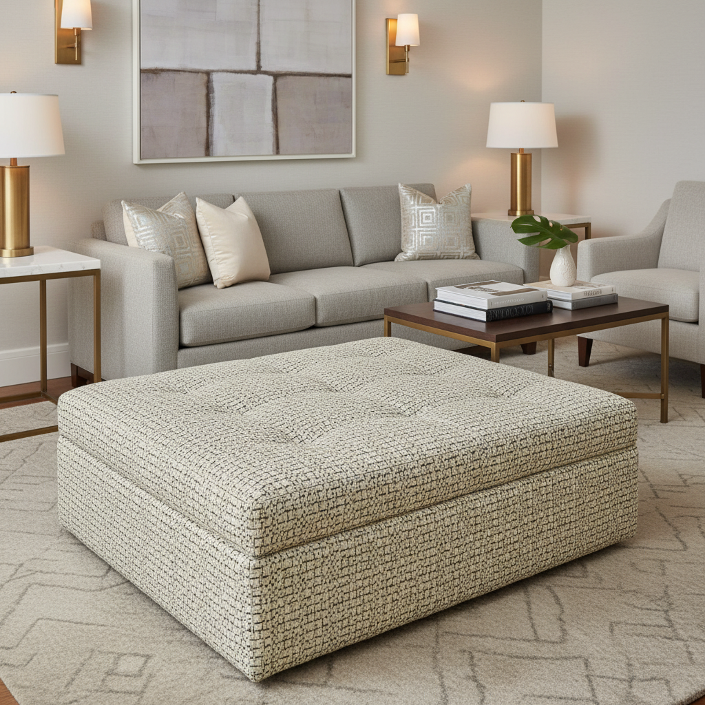 Turks Landing - Dove Upholstered Ottoman | Architectural Fabrics