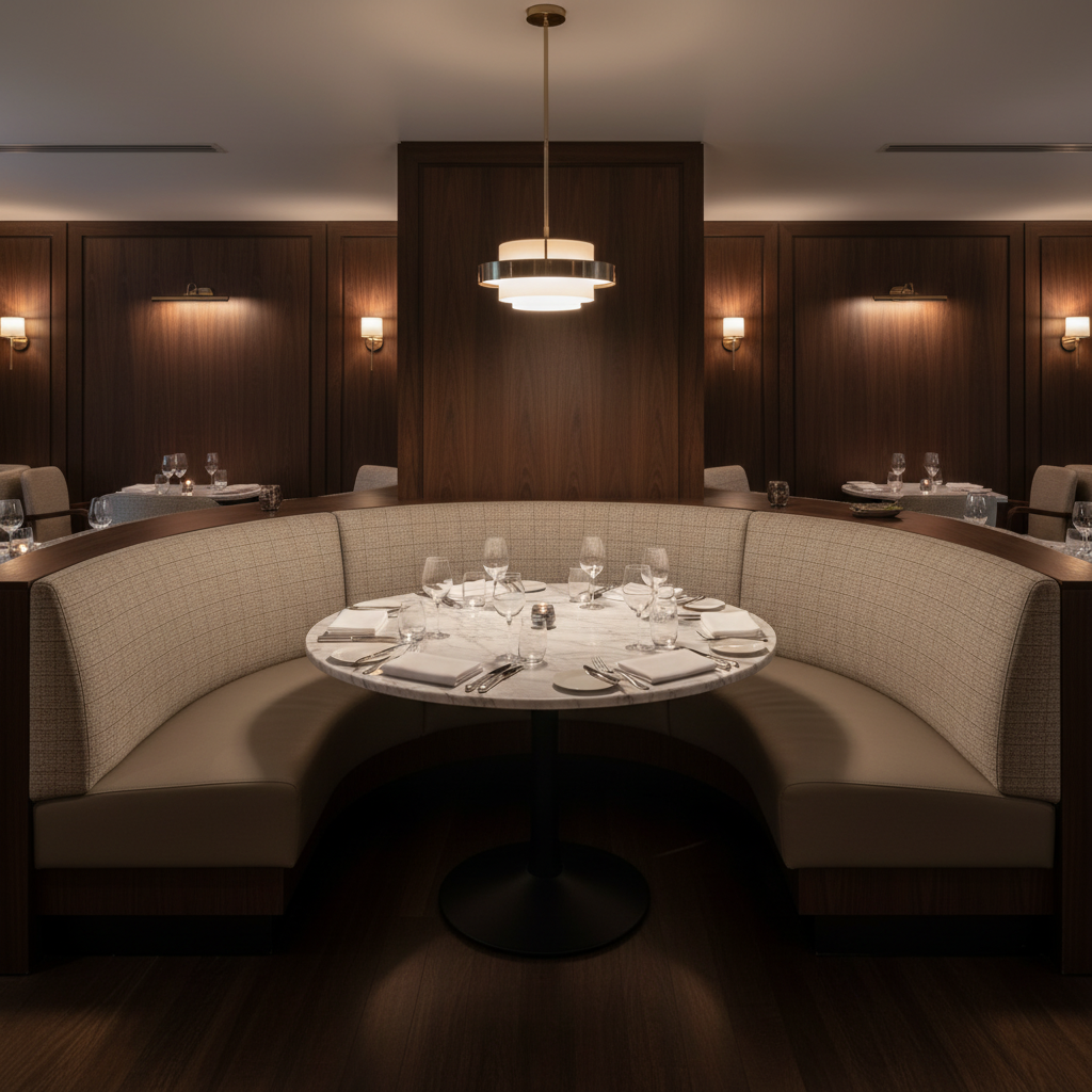 Woven Textured Grid Soft Taupe Upholstered Banquette | Architectural Fabrics