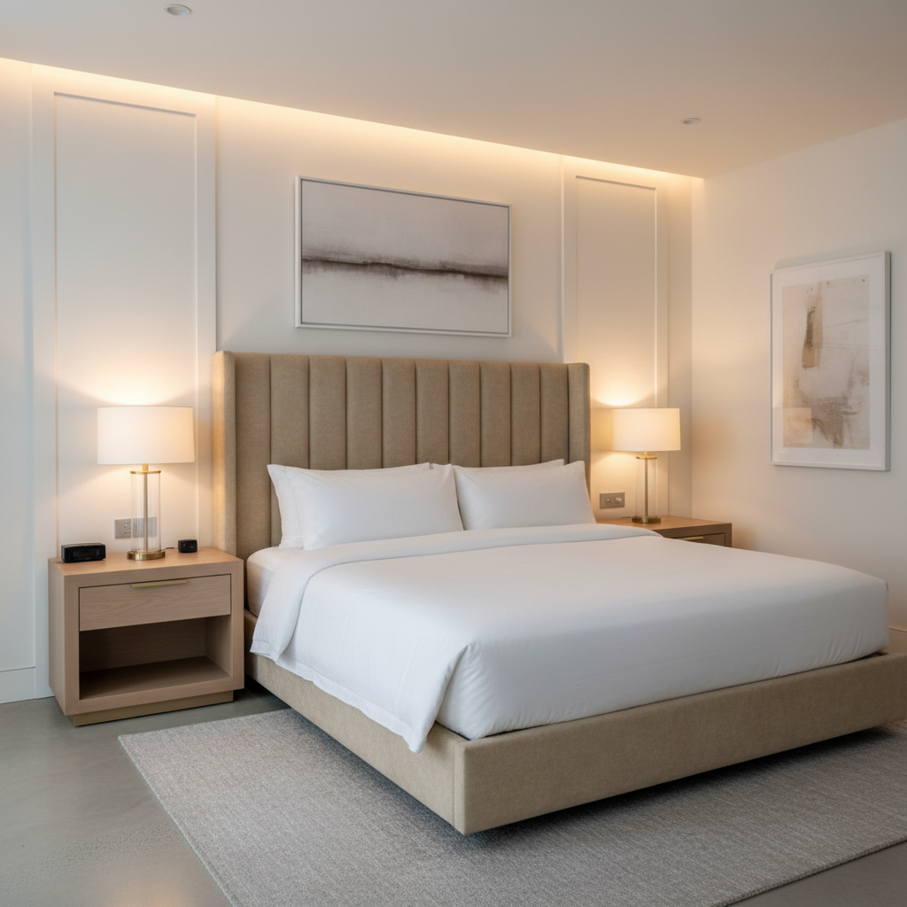 Subtle Textured Surface Golden Sand Upholstered Headboard | Architectural Fabrics