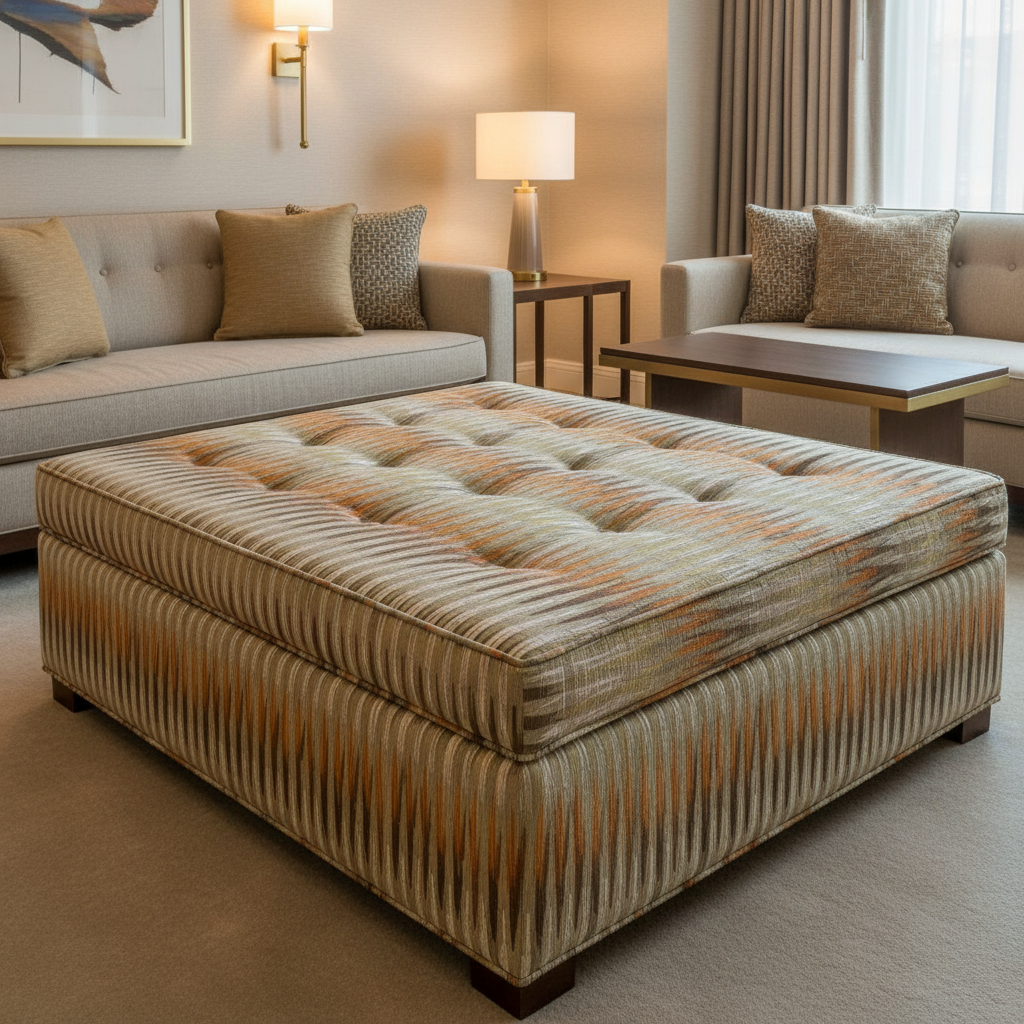 Apache - Desert Flame Silicone Hybrid Upholstered Ottoman | Architectural Fabrics