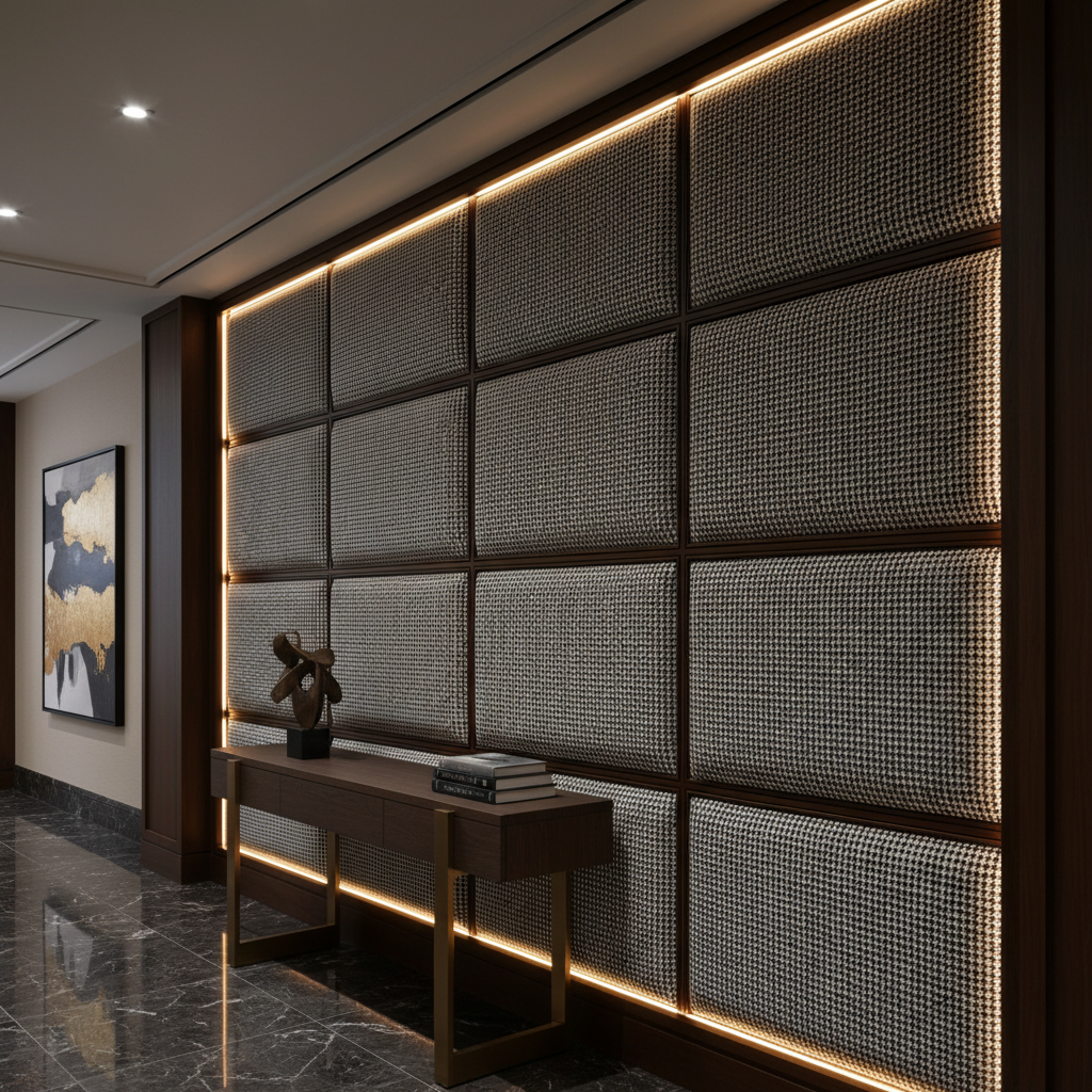 Lawrenceville Midnight Contemporary black & white Upholstered Wall Panel | Architectural Fabrics