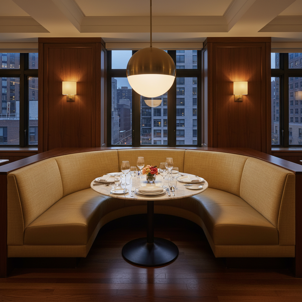 Brushed Linen Weave Golden Wheat Upholstered Banquette | Architectural Fabrics