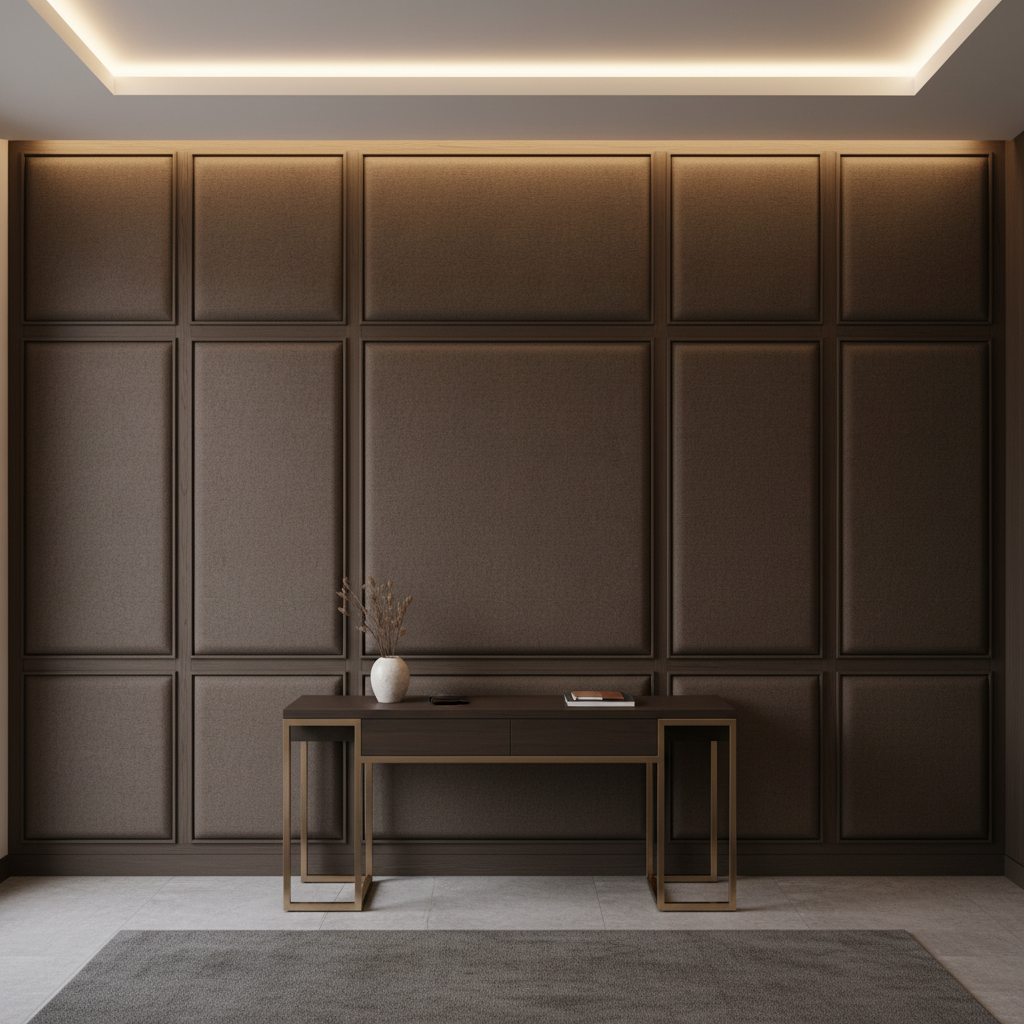 Fine Pebble Grain Dark Chocolate Upholstered Wall Panel | Architectural Fabrics