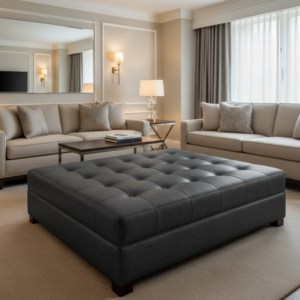 Point Udall - Pepper Upholstered Ottoman | Architectural Fabrics