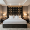 Geometric Diamond Velvet Onyx Sand Upholstered Headboard | Architectural Fabrics