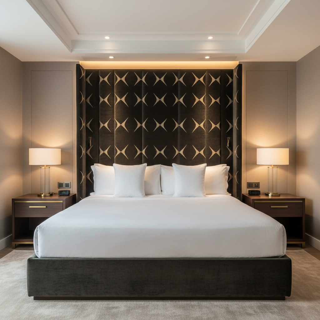 Geometric Diamond Velvet Onyx Sand Upholstered Headboard | Architectural Fabrics