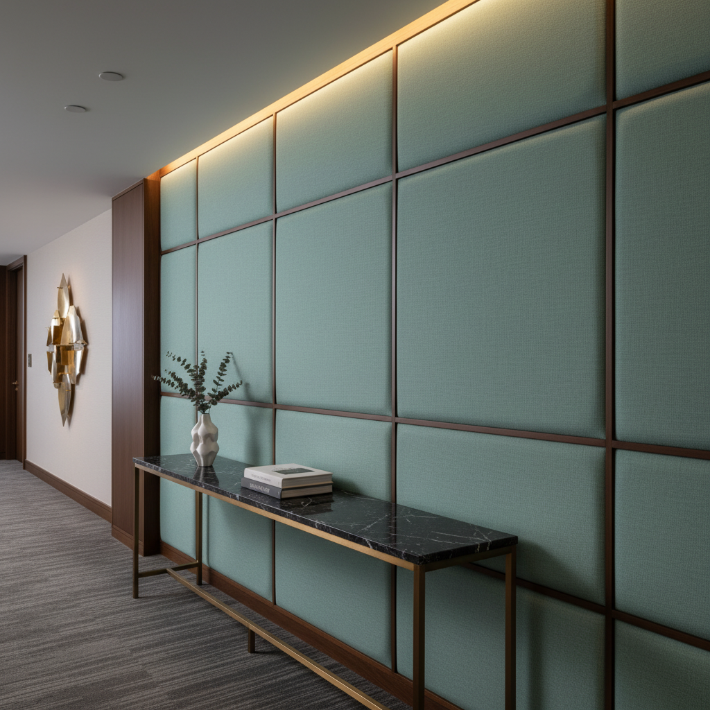 Fine Woven Texture Seafoam Green Upholstered Wall Panel | Architectural Fabrics