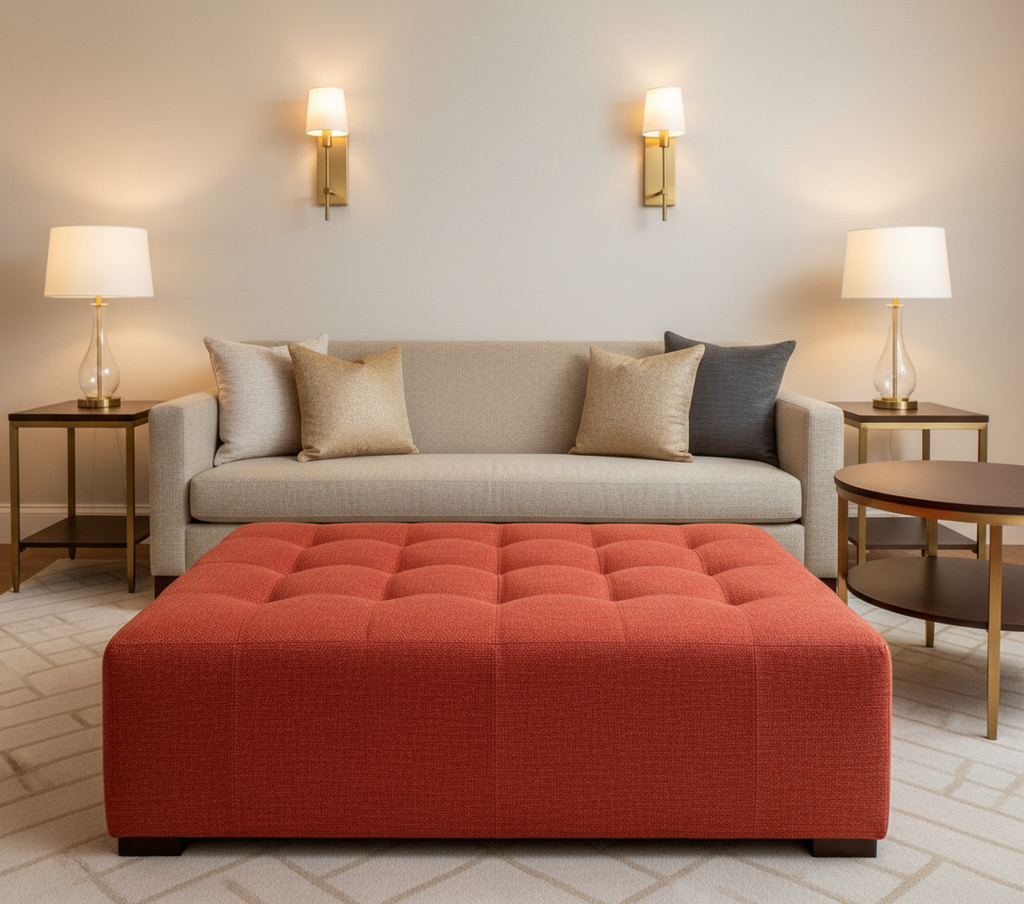 BARNUM - Crimson Weave Texture Upholstery Upholstered Ottoman | Architectural Fabrics