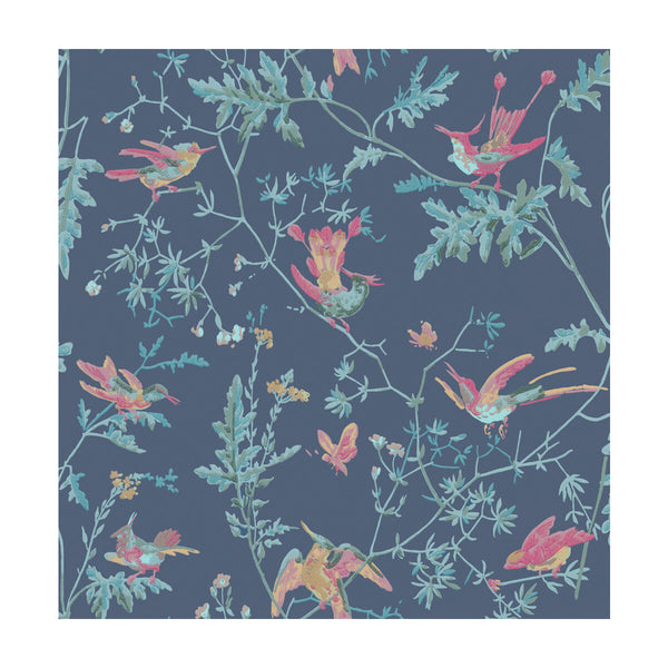 Hummingbirds - Indigo Multi-Colour  By Cole & Son | Cole & Son Selection Of Hummingbirds |Animal/Insects Botanical & Floral Wallcovering Print
