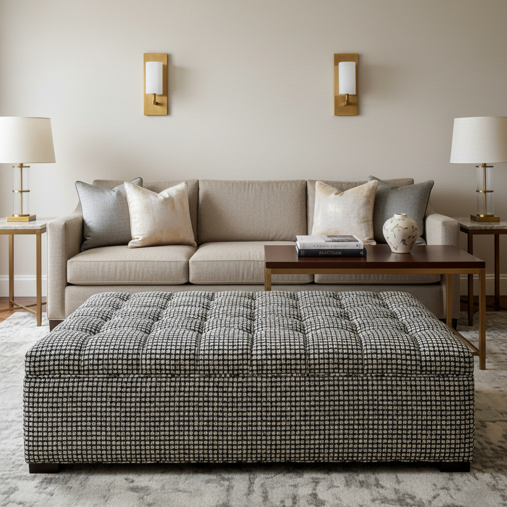 Palmyra Charcoal Contemporary ivory & charcoal Upholstered Ottoman | Architectural Fabrics