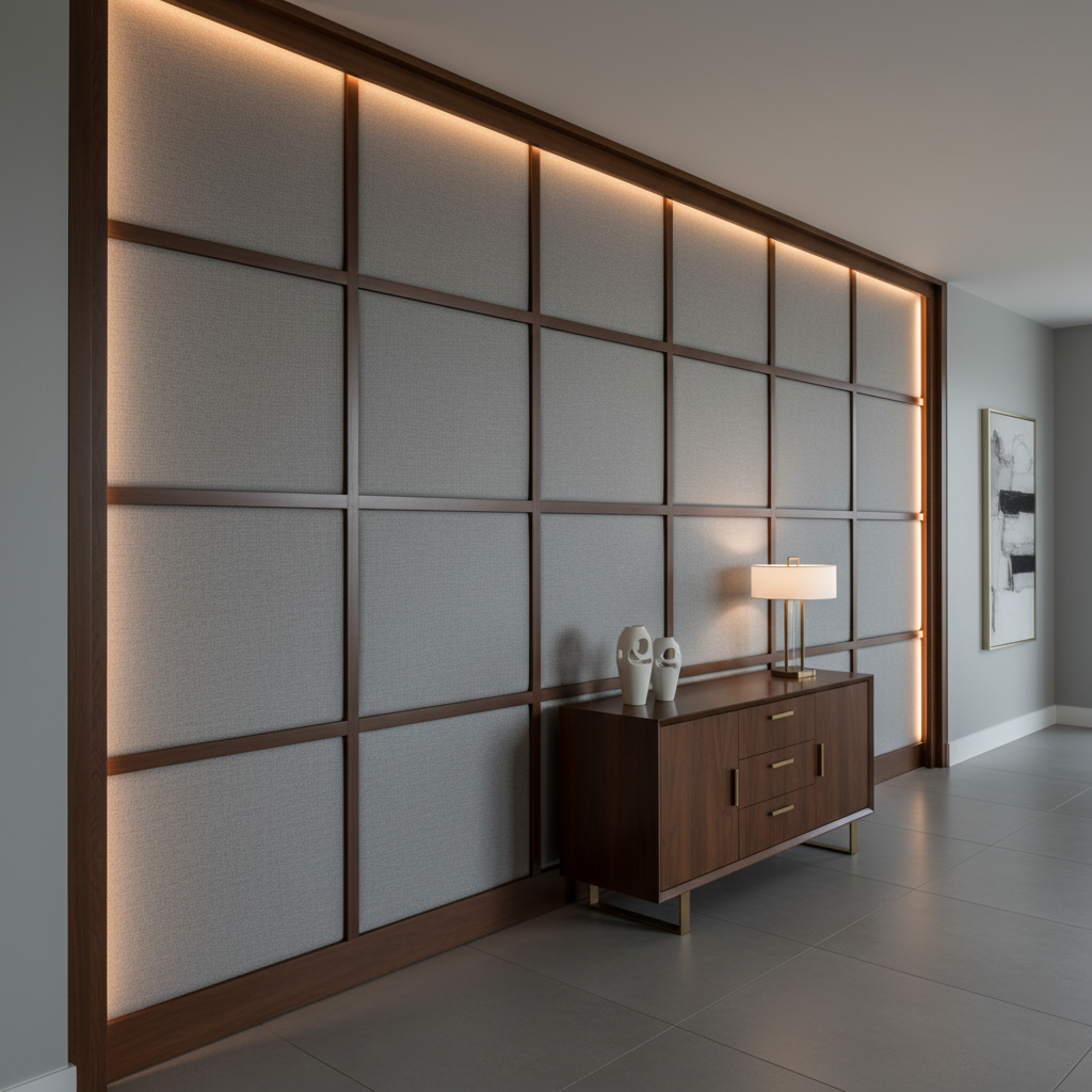 Smooth Pebble Grain Soft Gray Upholstered Wall Panel | Architectural Fabrics