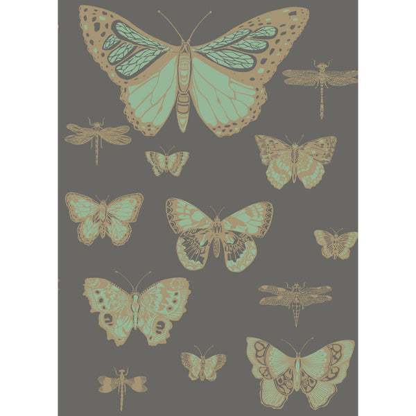 Butterflies & Dragonflies - Green On Char | Cole & Son
