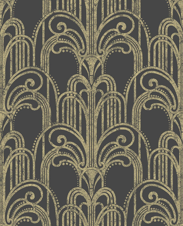 Art Deco Black and Gold Wallcovering | Graham & Brown