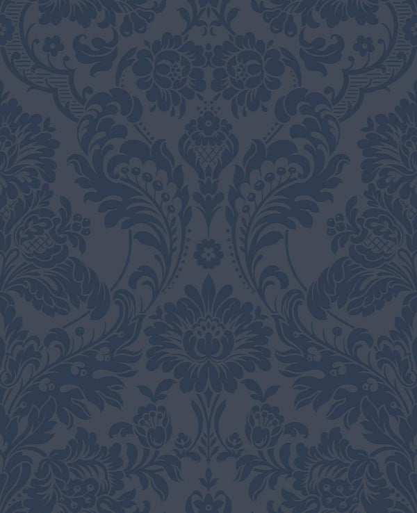 Gothic Damask Flock Cobalt Wallcovering | Graham & Brown