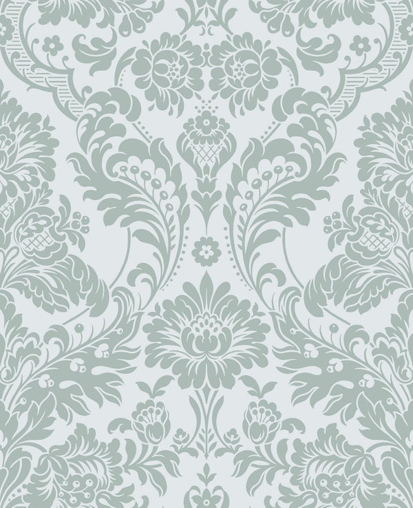 Gothic Damask Flock Grey & Silver Wallcovering | Graham & Brown