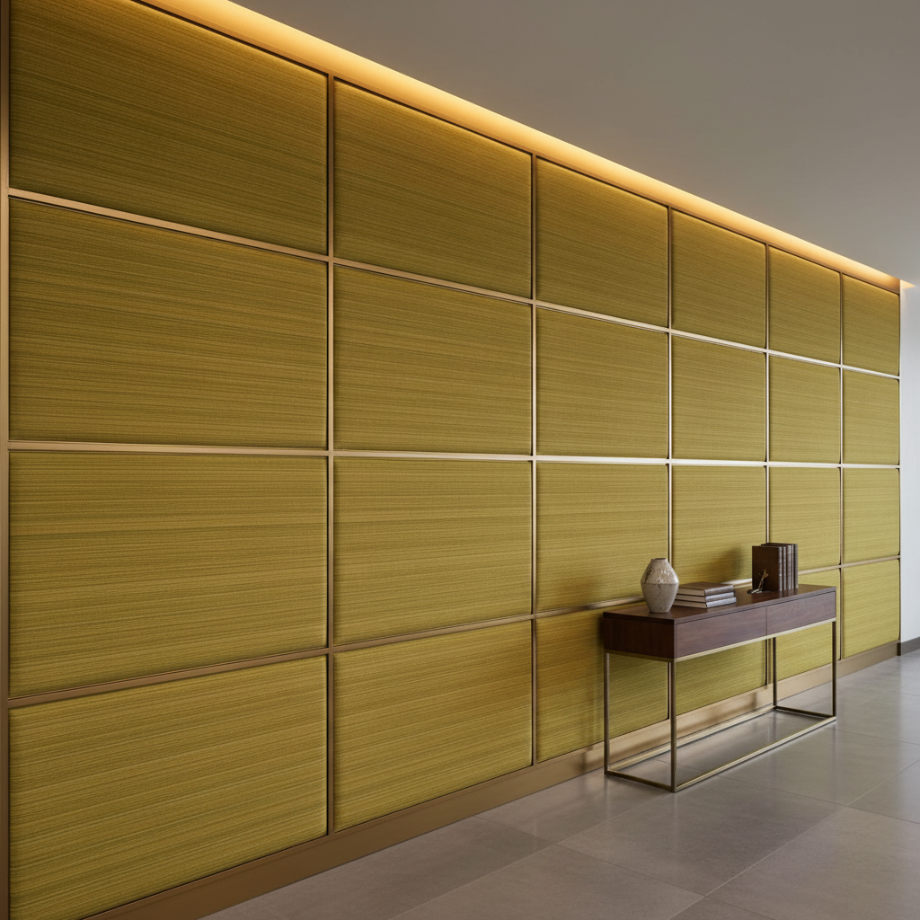 Fine Horizontal Ribs Golden Olive Upholstered Wall Panel | Architectural Fabrics