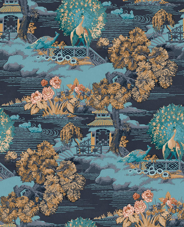 Edo Toile Navy Wallcovering | Graham & Brown