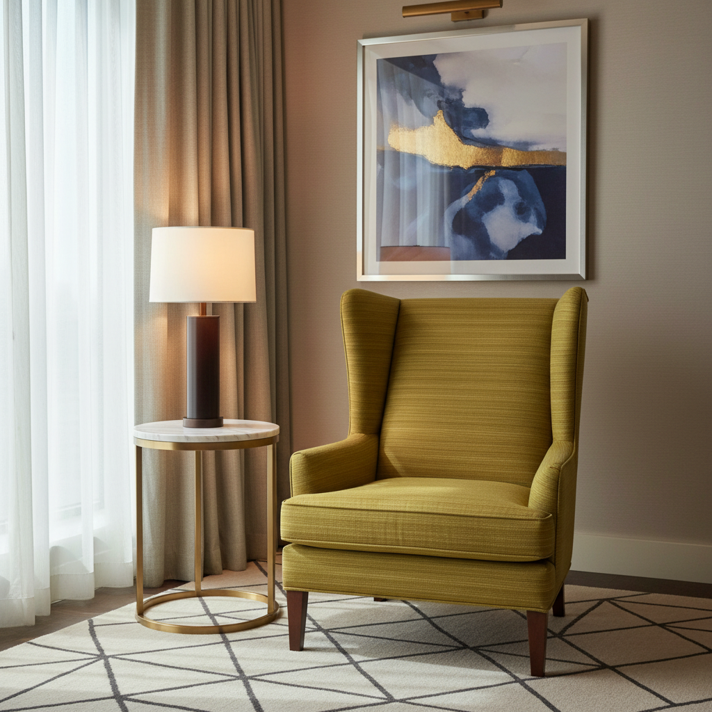 Fine Horizontal Ribs Golden Olive Upholstered Chair | Architectural Fabrics