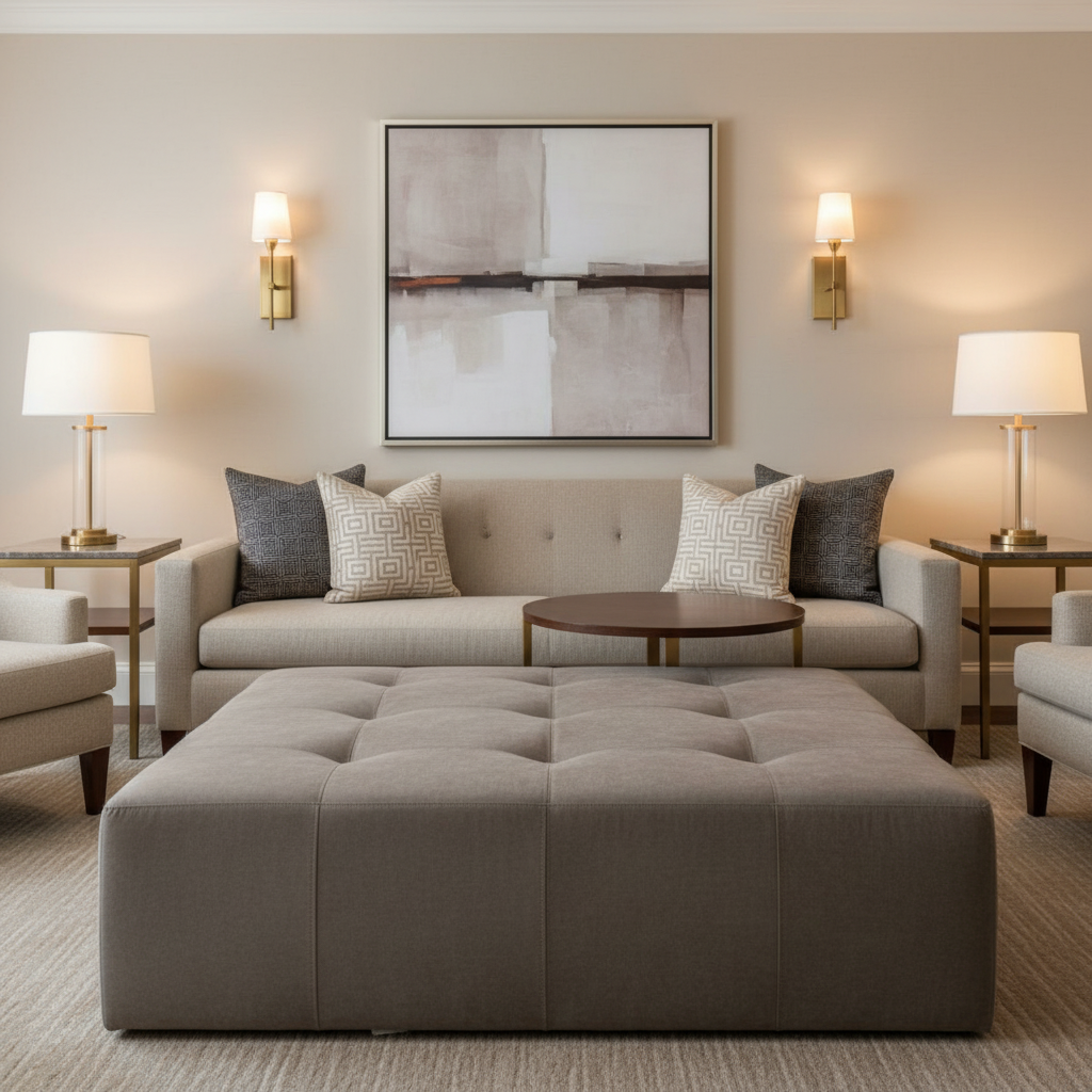 Soper Hole - Stone Upholstered Ottoman | Architectural Fabrics