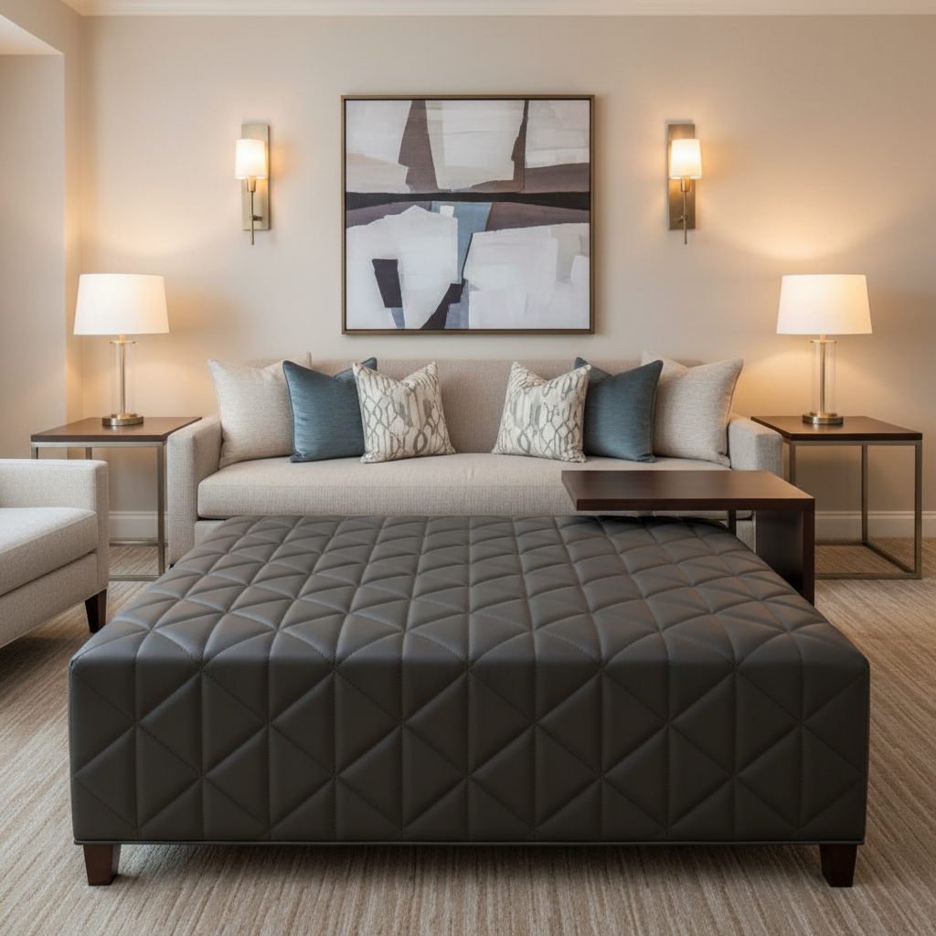 Tres Palmas - Charcoal Upholstered Ottoman | Architectural Fabrics