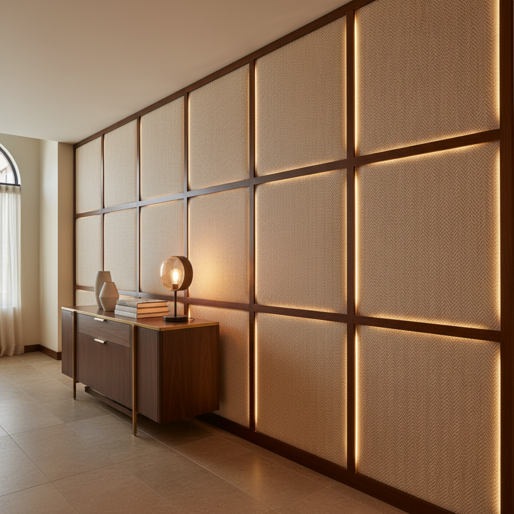 Chevron Woven Texture Sandy Beige Upholstered Wall Panel | Architectural Fabrics