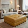 Brushed Linen Weave Goldenrod Yellow Upholstered Ottoman | Architectural Fabrics