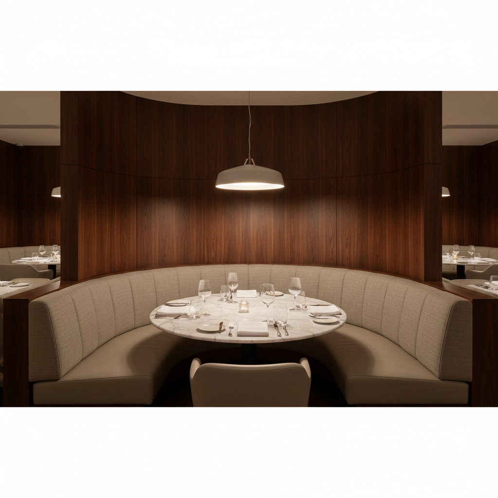 Aspect - Stone Linen Performance Polyurethane Upholstered Banquette | Architectural Fabrics