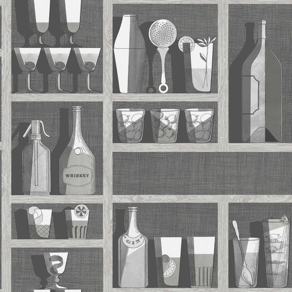 Cocktails - Soot/Snow Grey By Cole & Son | Cole & Son Fornasetti Senza Tempo |  Wallcovering Print