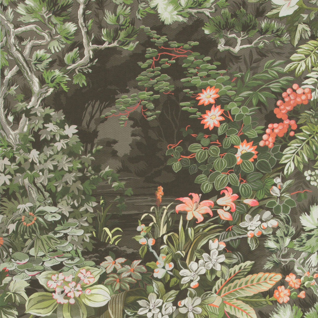 Woodland - Coral/Olive/Char Multi By Cole & Son | Cole & Son Botanical Botanica |  Wallcovering Print