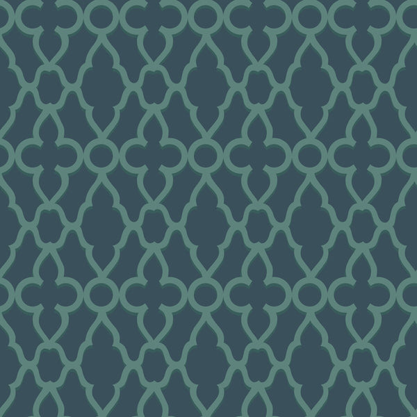 Treillage - Viridian/Ink Indigo By Cole & Son | Cole & Son Pearwood | Lattice/Scrollwork Wallcovering Print