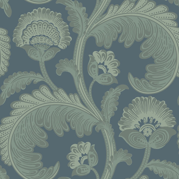 Fanfare Flock - Dk Egg/Pet Teal By Cole & Son | Cole & Son Pearwood |Botanical & Floral  Wallcovering