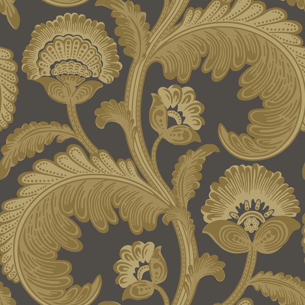 Fanfare Flock - Ochre/Char Gold By Cole & Son | Cole & Son Pearwood |Botanical & Floral  Wallcovering