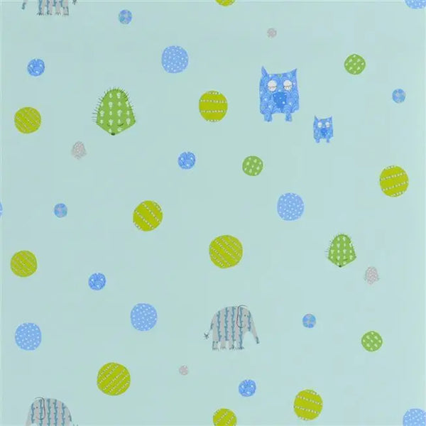 Chalk Farm Owl Elephant 4 Ocean Wallpaper | Designers Guild Europe