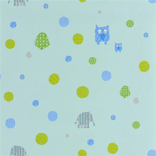 Chalk Farm Owl Elephant 4 Ocean Wallpaper | Designers Guild Europe