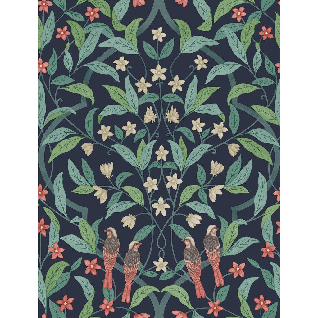 Jasmine & Serin Symphony - Coral/Petrol/Ink Dark Blue By Cole & Son | Cole & Son Seville |Botanical & Floral  Wallcovering Print
