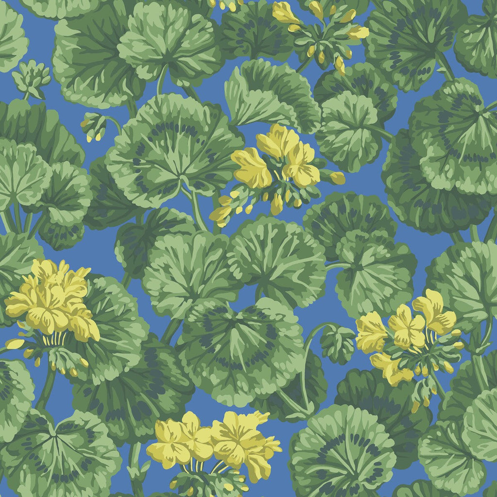 Geranium - Lemon/Forest Green/Electric Blue Blue By Cole & Son | Cole & Son Seville |Botanical & Floral  Wallcovering Print