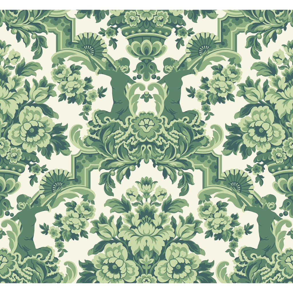 Lola - Forest Greens On White Green By Cole & Son | Cole & Son Seville |Damask Novelty Wallcovering Print