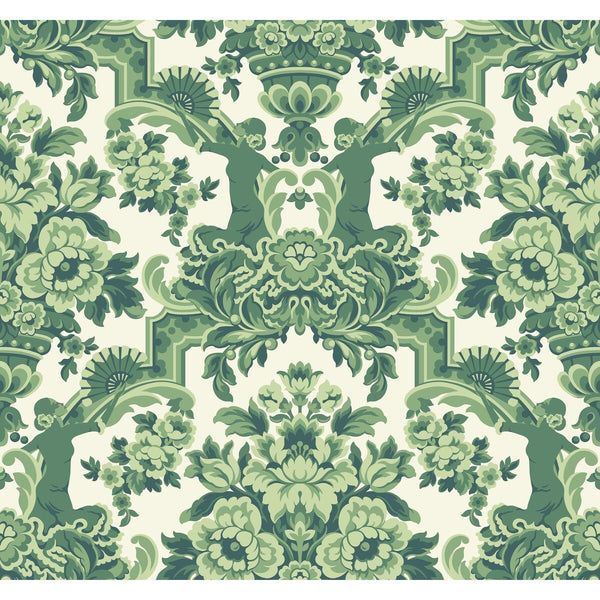 Lola - Forest Greens On White Green By Cole & Son | Cole & Son Seville |Damask Novelty Wallcovering Print