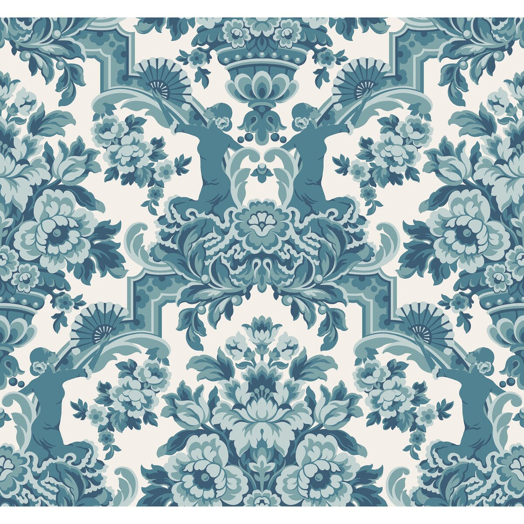 Lola - Petrol Blues On White  Teal By Cole & Son | Cole & Son Seville |Damask Novelty Wallcovering Print