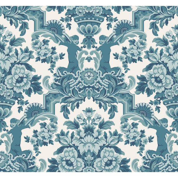 Lola - Petrol Blues On White  Teal By Cole & Son | Cole & Son Seville |Damask Novelty Wallcovering Print