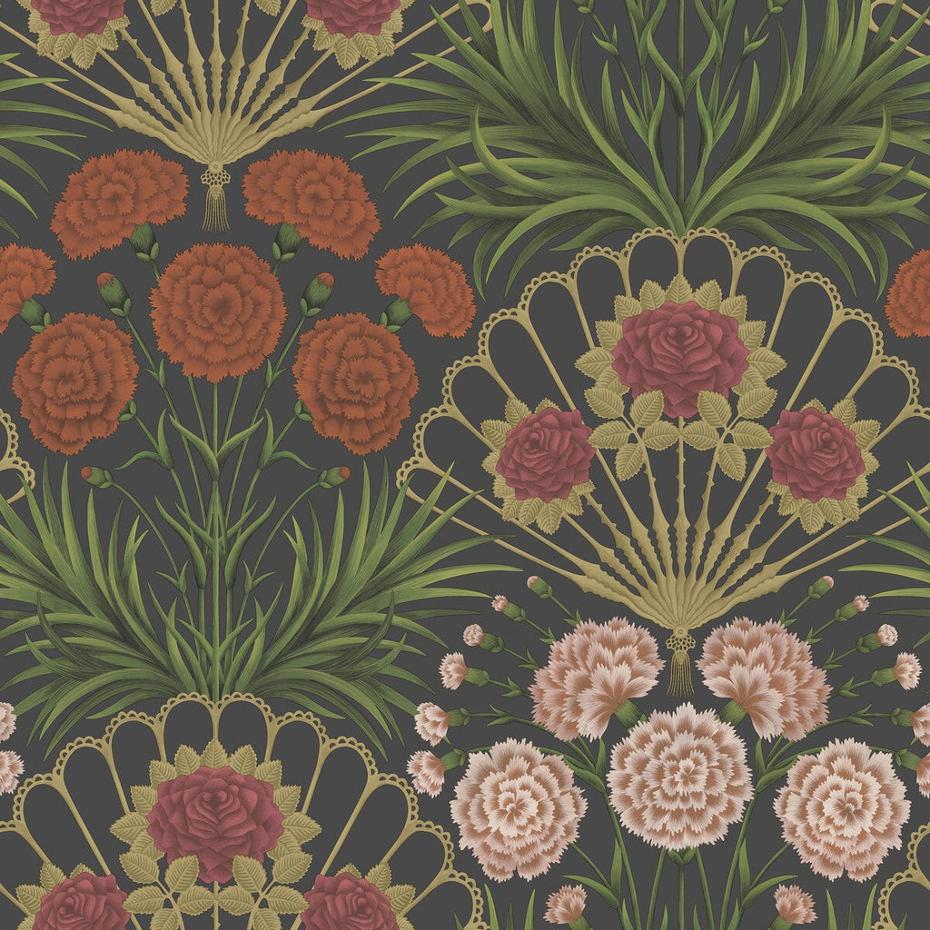 Flamenco Fan - Cerise/Dk Tangerine/Gold/Blk Coral By Cole & Son | Cole & Son Seville |Botanical & Floral Novelty Wallcovering Print