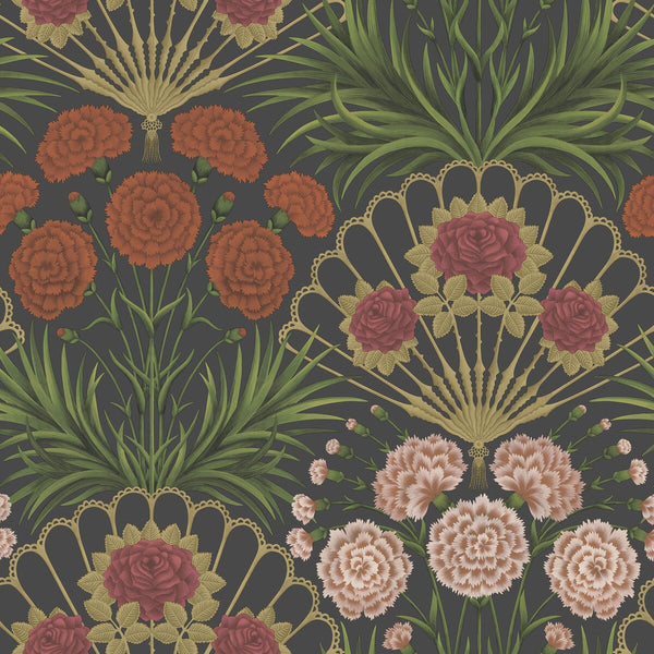 Flamenco Fan - Cerise/Dk Tangerine/Gold/Blk Coral By Cole & Son | Cole & Son Seville |Botanical & Floral Novelty Wallcovering Print