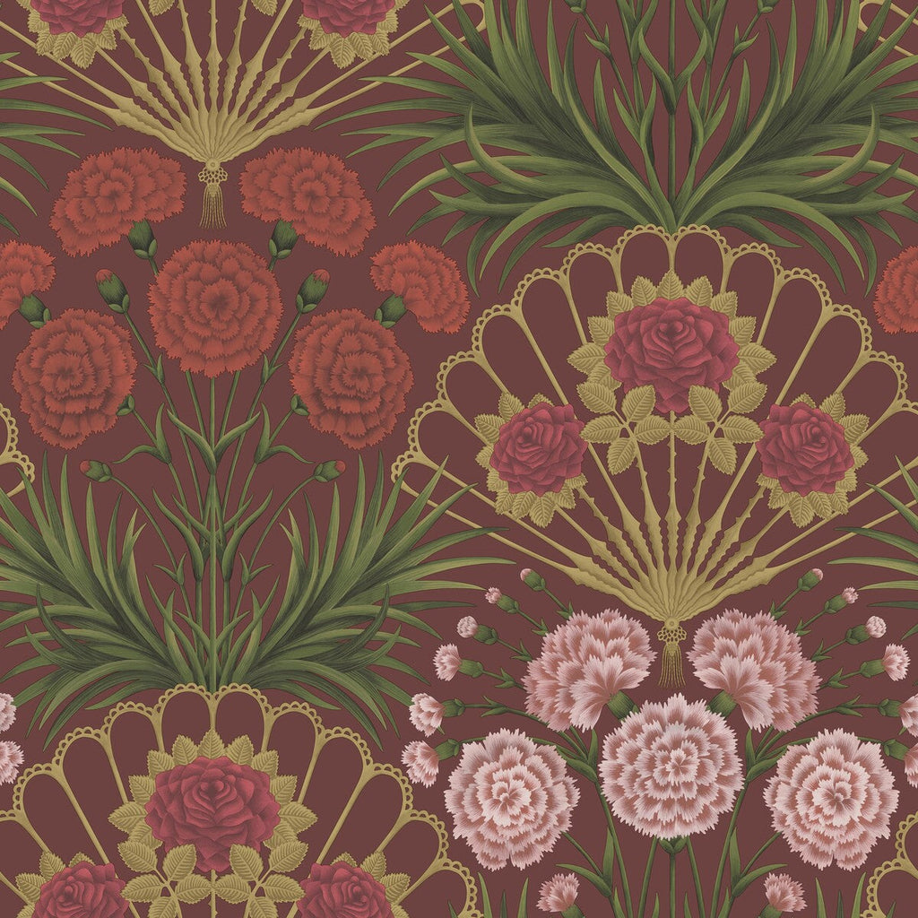 Flamenco Fan - Rose/Brt Rouge/M Gold/Crimson Burgundy/Red By Cole & Son | Cole & Son Seville |Botanical & Floral Novelty Wallcovering Print
