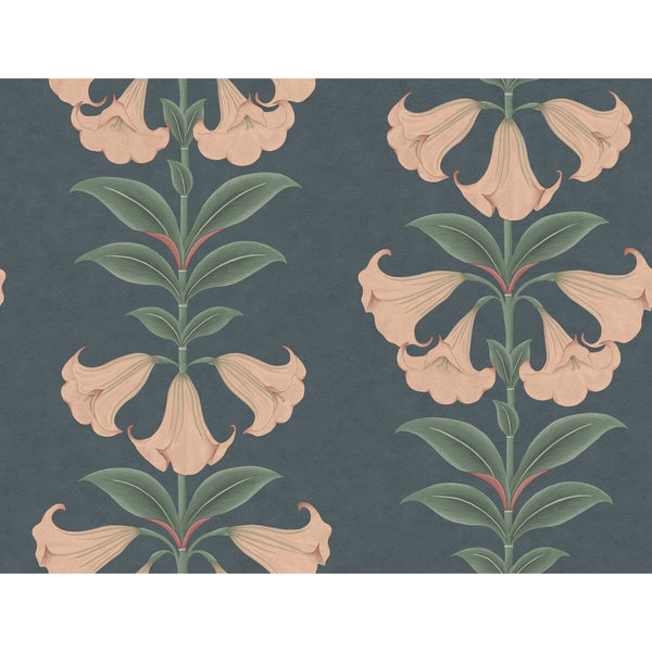 Angels Trumpet - Coral & Viridian On Ink Dark Blue By Cole & Son | Cole & Son Seville |Botanical & Floral  Wallcovering Print