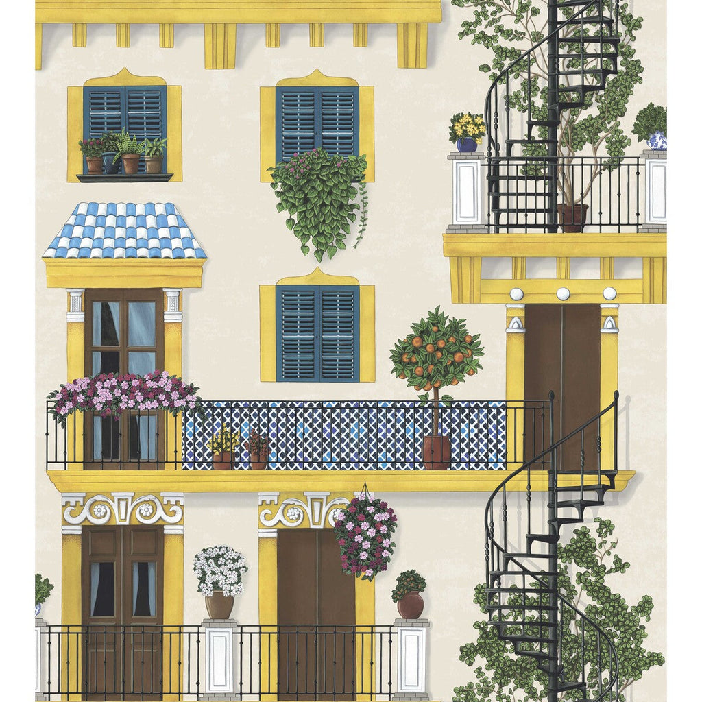 Alfaro - Canary Yellow & Petrol On Parchment Multi By Cole & Son | Cole & Son Seville | Novelty Wallcovering Print